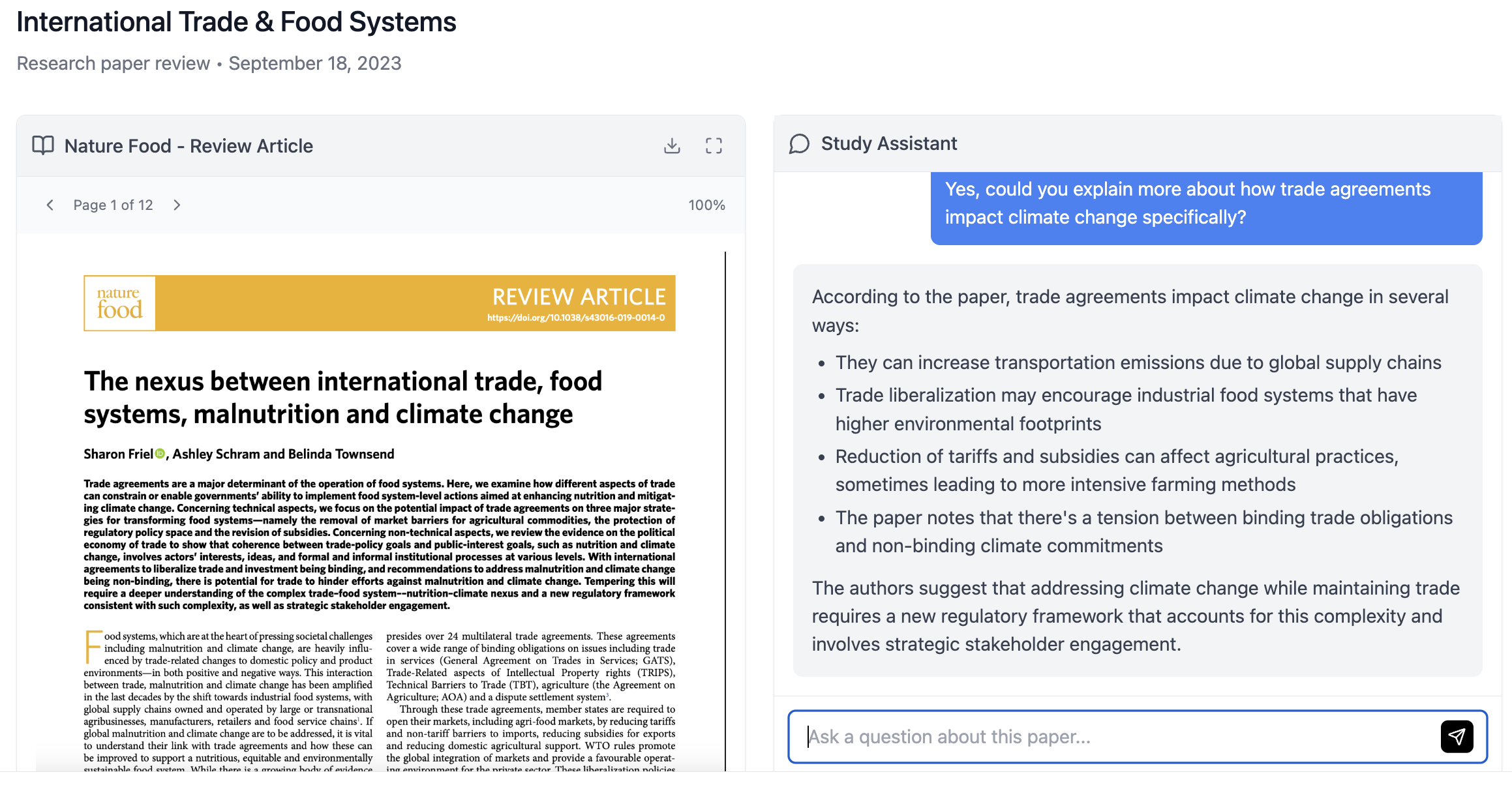 Metis Study Assistant analyzing research papers and providing contextual answers