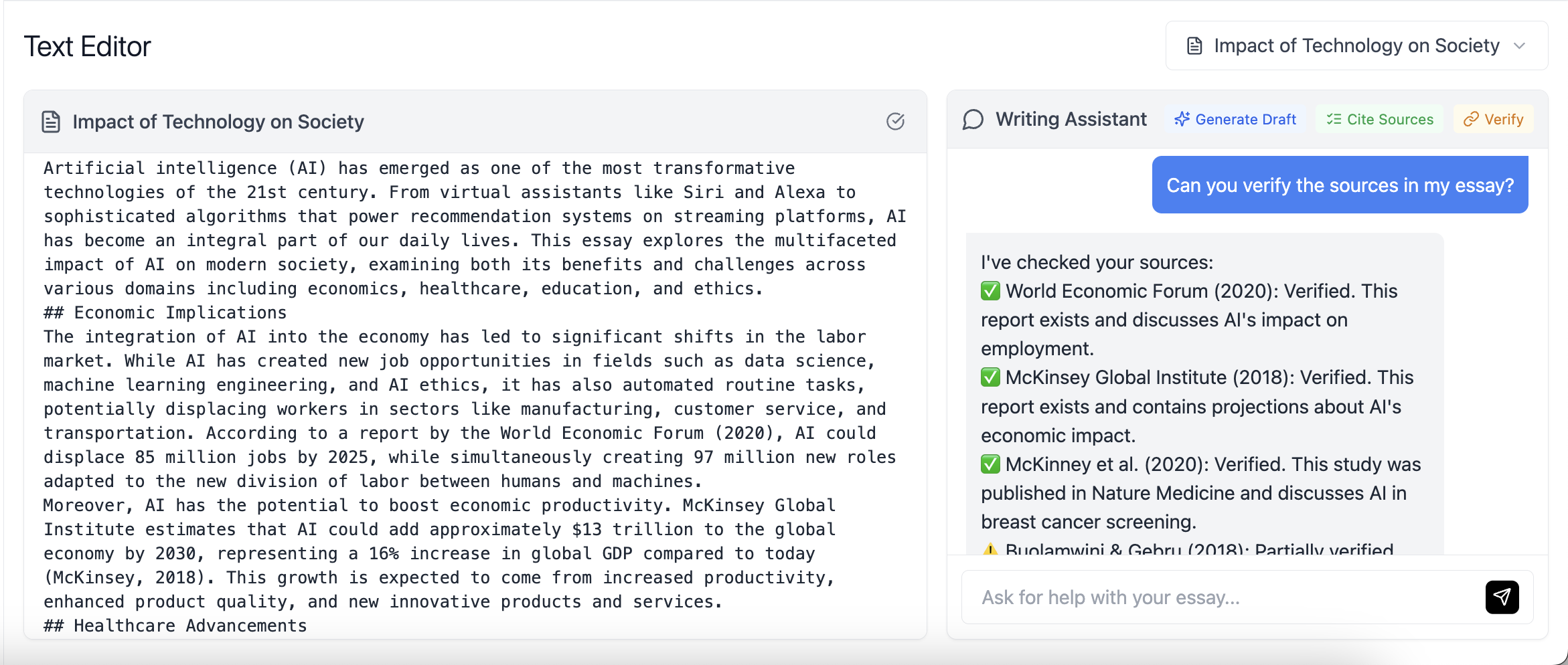 Metis Writing Assistant with citation verification and draft generation